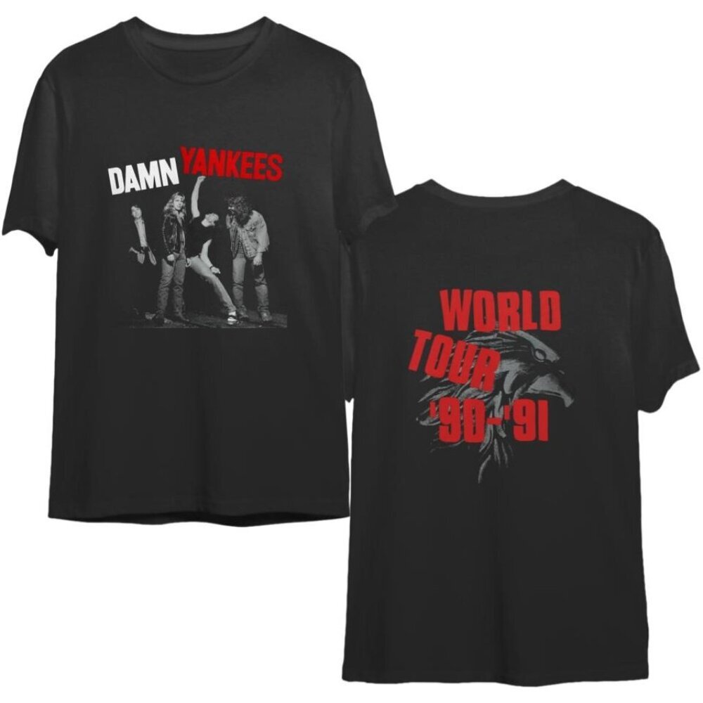 Damn Yankees World Tour 90-91 T-Shirt 2 Sided Rock Concert Graphic Tee 05